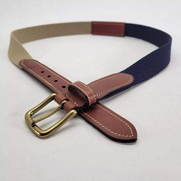Vintage Tommy Hilfiger Blue Green Brown Wool Leather Surcingle Belt - Picture 2 of 9